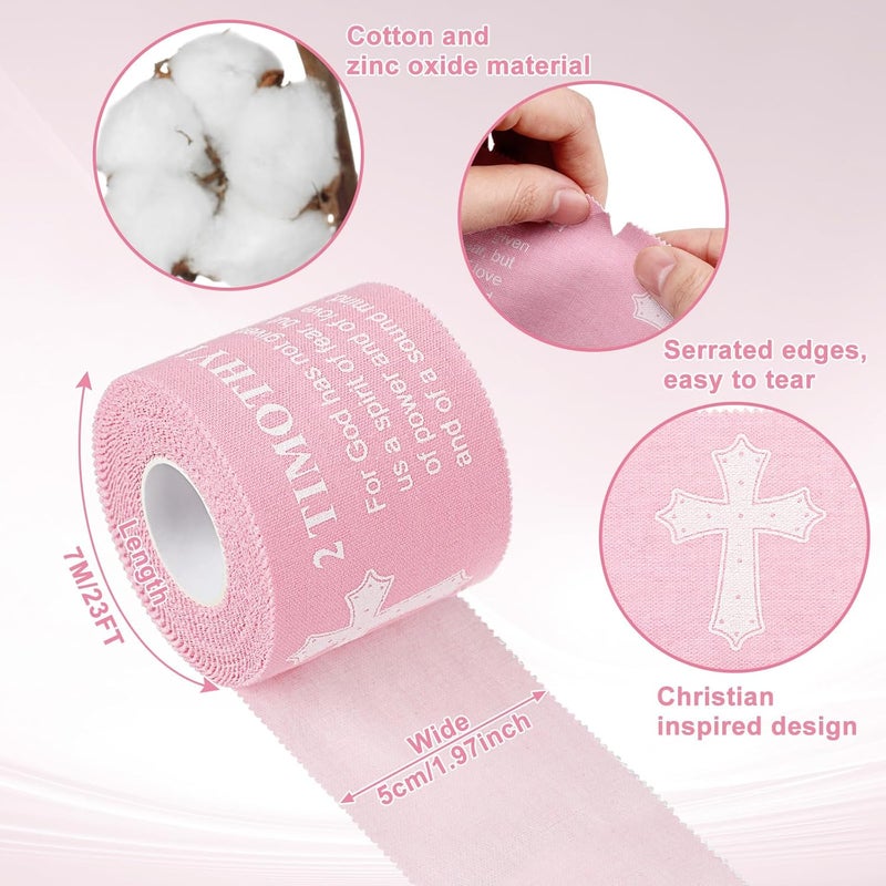 MiniInflat 2 Pcs Christian Cross Athletic Tape Sports Tape 2in x 23ft Religion Jesus Wrist Wrap for Soccer Football Baseball Gymnastics Christian Gift for Good Friday Easter(Pink,2 Timothy) - Image 2